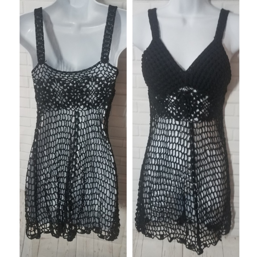 Black Crochet Knitted Beach Cover Up Dress